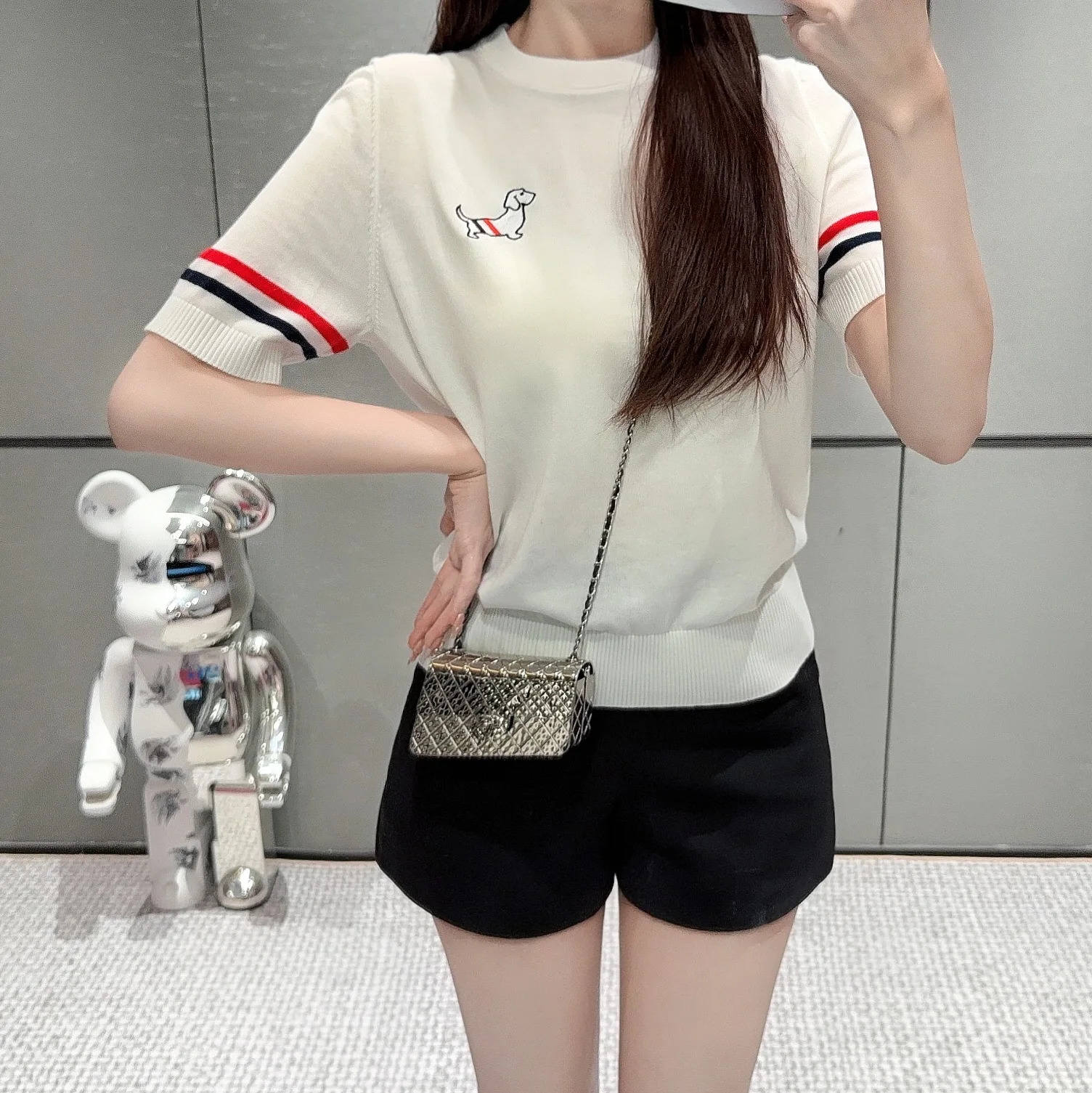 Summer New Style Double Sleeve Color Stripe College Style Little Dog Embroidery round Neck Slim Fit Short Knitted T Shirt Wom...
Summer New Style Double Sleeve Color Stripe College Style Little Dog Embroidery round Neck Slim Fit Short Knitted T Shirt Wom...