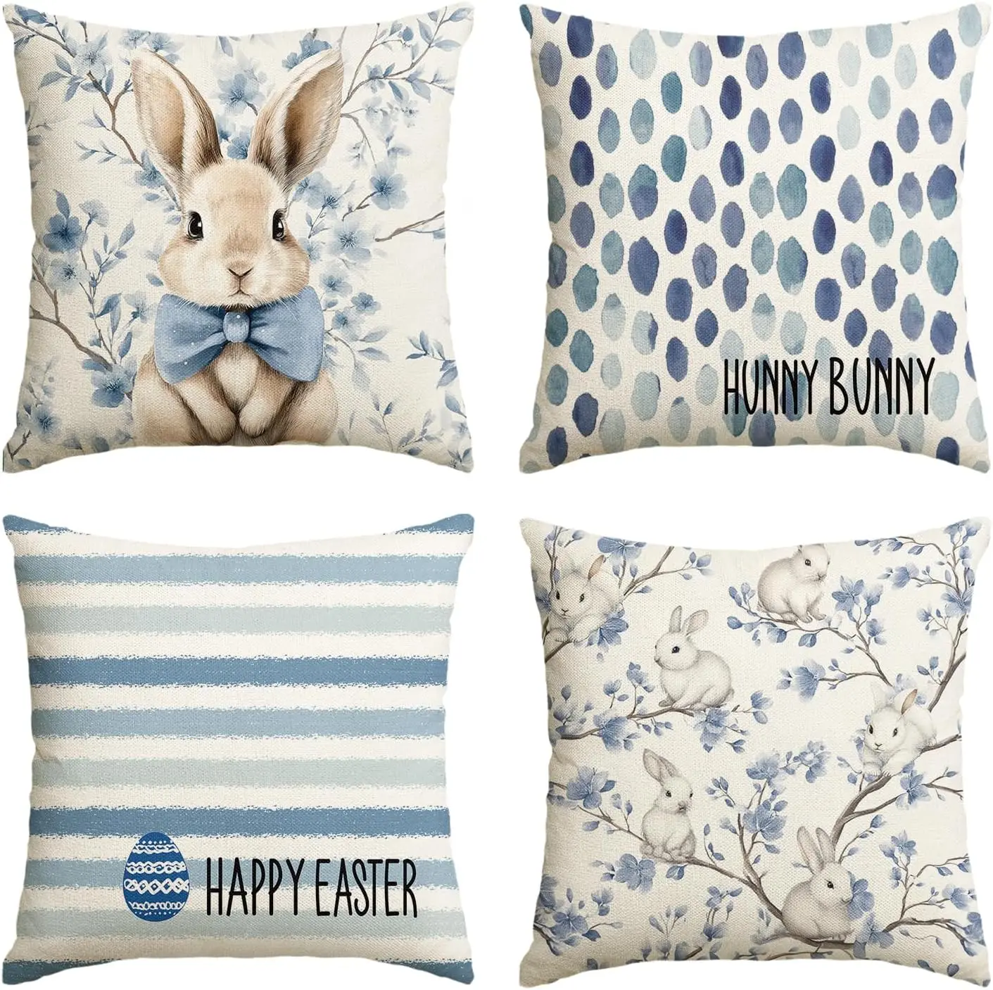 4Pcs Easter Bunny Throw Pillow Covers, Hunny Bunny & Happy Easter Cushion Cases with Floral and Striped Prints for Living Room
4Pcs Easter Bunny Throw Pillow Covers, Hunny Bunny & Happy Easter Cushion Cases with Floral and Striped Prints for Living Room