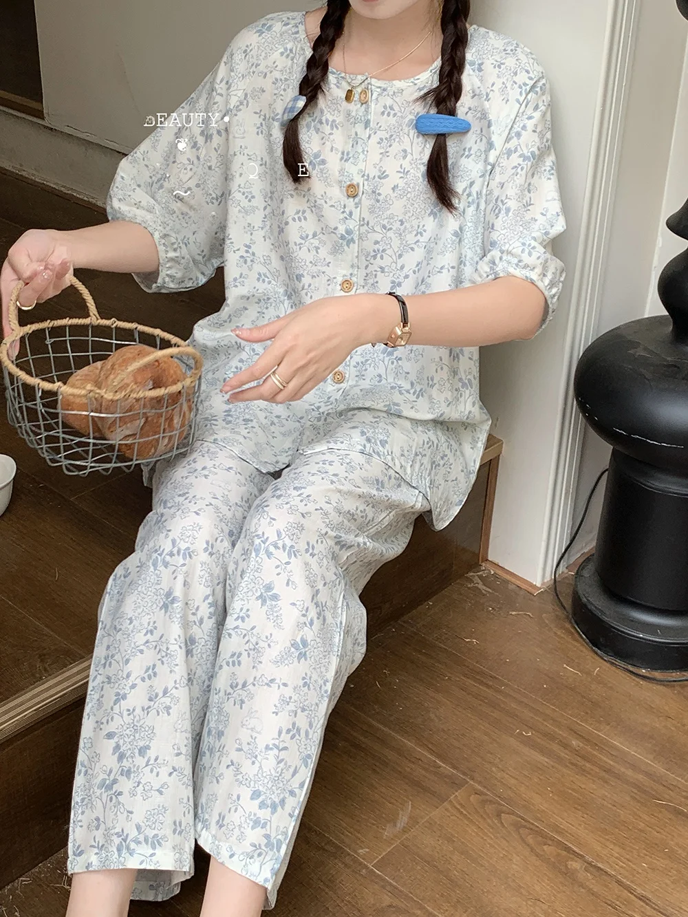 Элегантный комплект из двух предметов: пижама с длинными рукавами и брюками из чистого хлопка с принтом «Лесной кролик», женская ночная рубашка
Элегантный комплект из двух предметов: пижама с длинными рукавами и брюками из чистого хлопка с принтом «Лесной кролик», женская ночная рубашка