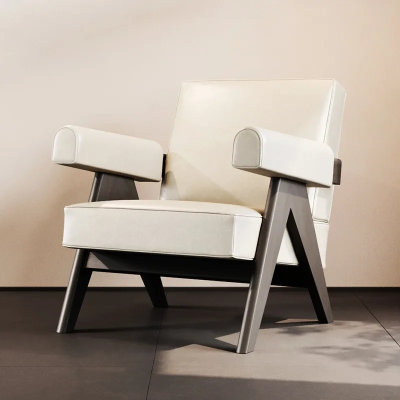 Retro style balcony living room single leather leisure chair master design solid wood sofa chair ash wood seat
Retro style balcony living room single leather leisure chair master design solid wood sofa chair ash wood seat
