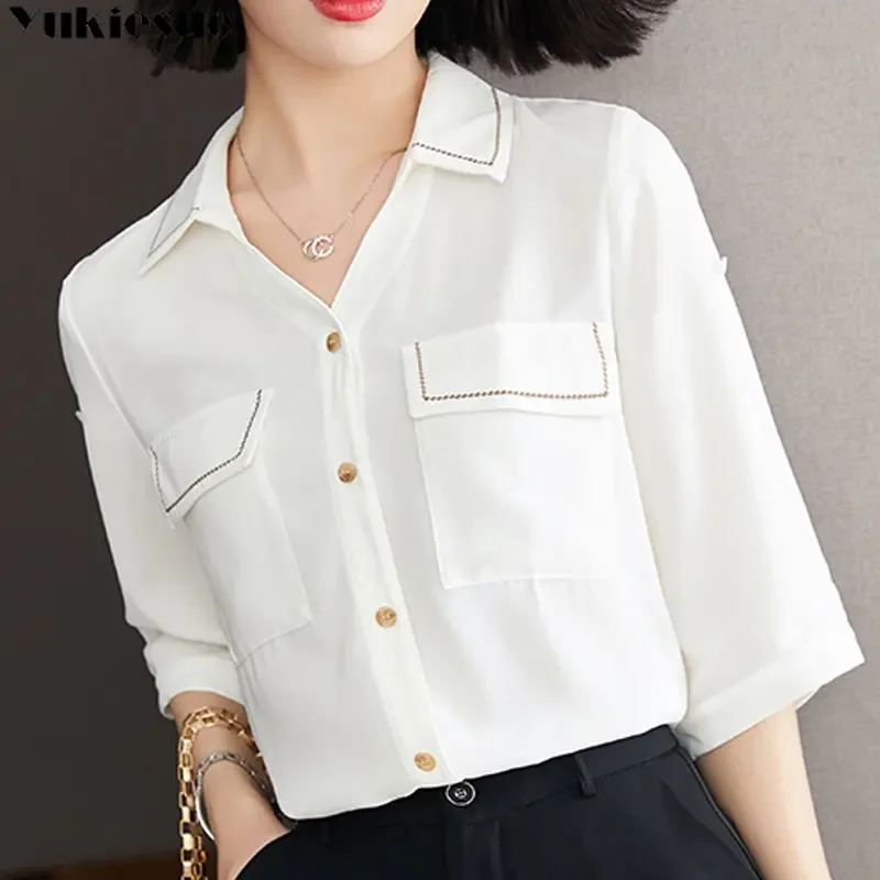 Summer Korean Harajuku Fashion Single Breasted New Style Leisure Shirts Women Solid Color Elegant Office Ladies Commute Stytle
Summer Korean Harajuku Fashion Single Breasted New Style Leisure Shirts Women Solid Color Elegant Office Ladies Commute Stytle
