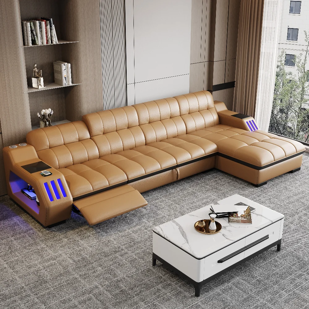 Living Room Genuine Leather Couch with Cup Holder, USB | Modern Sectional Sofa Bed with Electric Recliner, LED Light and Massage
Living Room Genuine Leather Couch with Cup Holder, USB | Modern Sectional Sofa Bed with Electric Recliner, LED Light and Massage