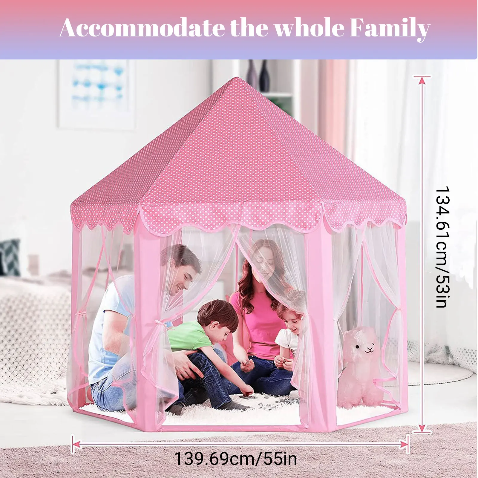 Princess Castle Kids Play Tent Hexagon Large Space Girls Playhouse with Star Fairy Lights Indoor Home Play Tent Toy
Princess Castle Kids Play Tent Hexagon Large Space Girls Playhouse with Star Fairy Lights Indoor Home Play Tent Toy