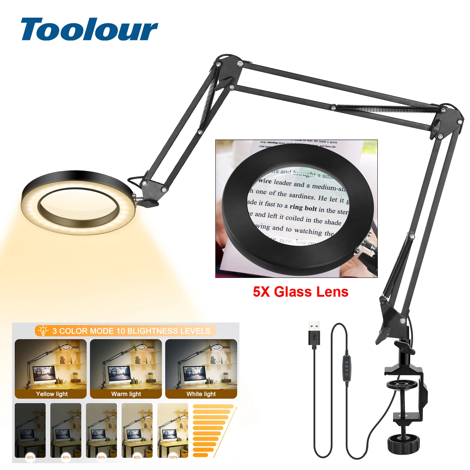 5X Illuminated Magnifier Long Swing Arm USB 3 Colors 72 LED Magnifying Glass for Soldering Iron Repair/Table Lamp/Reading/DIY
5X Illuminated Magnifier Long Swing Arm USB 3 Colors 72 LED Magnifying Glass for Soldering Iron Repair/Table Lamp/Reading/DIY