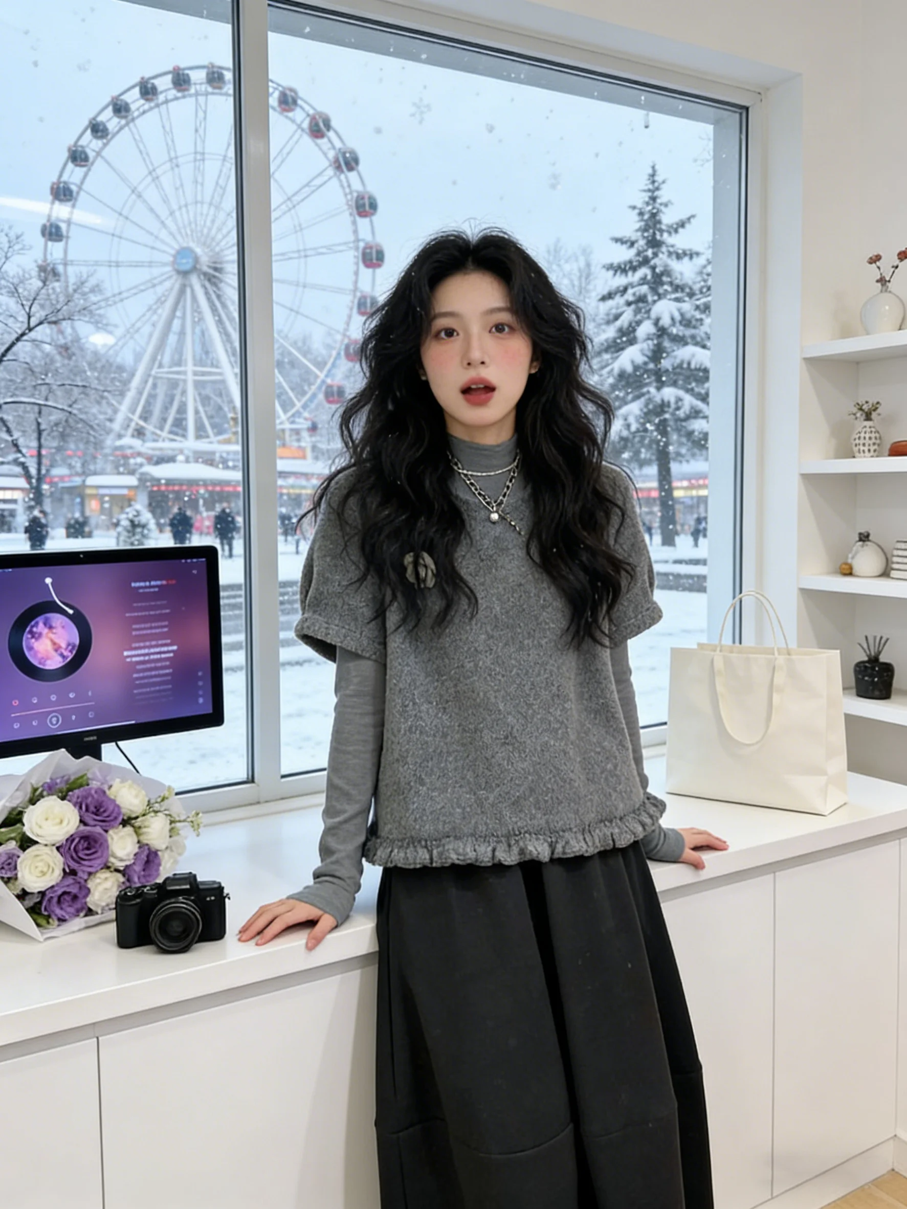Gray Floral 3-Piece Set Korean Style Women's Fashion Early Spring Warmth Short Sleeve round Neck Vest Top Half-length Skirt
Gray Floral 3-Piece Set Korean Style Women's Fashion Early Spring Warmth Short Sleeve round Neck Vest Top Half-length Skirt