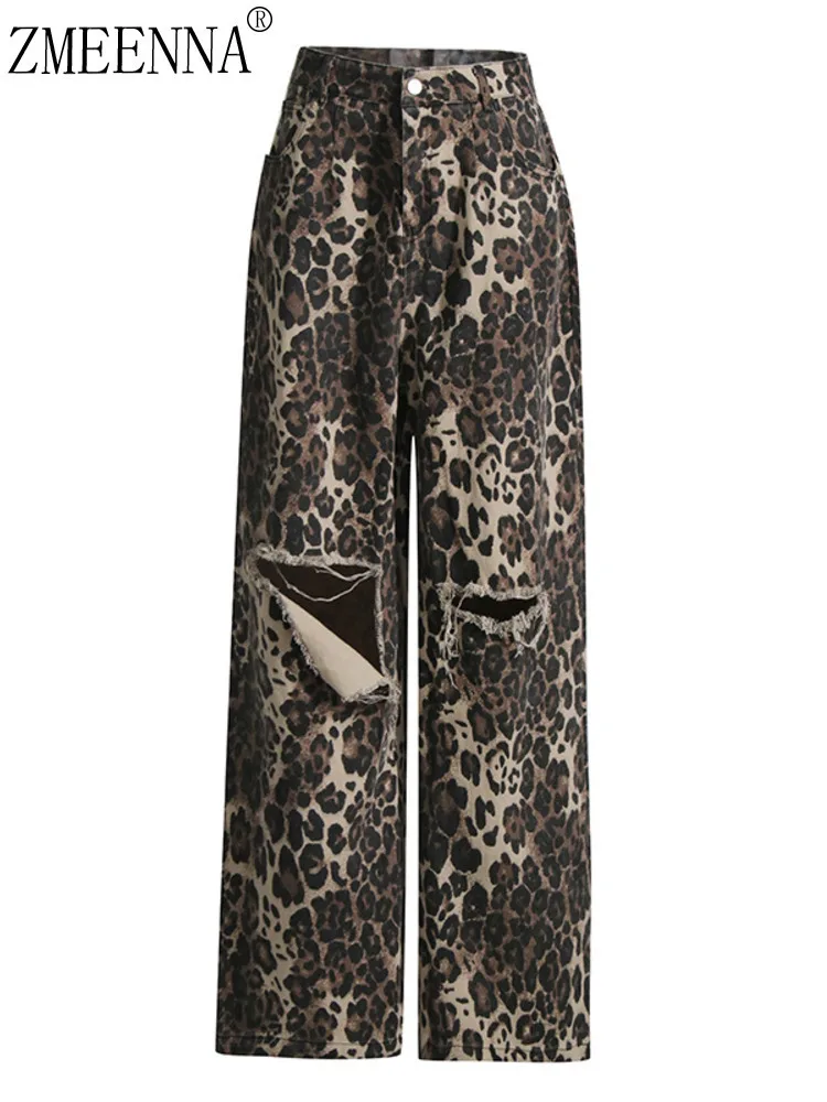 ZMEENNA Women's High Waisted Ripped Jeans Vintage Leopard Print Distressed Loose Wide Leg Denim Pants Trendy Streetwear ZM757 
ZMEENNA Women's High Waisted Ripped Jeans Vintage Leopard Print Distressed Loose Wide Leg Denim Pants Trendy Streetwear ZM757