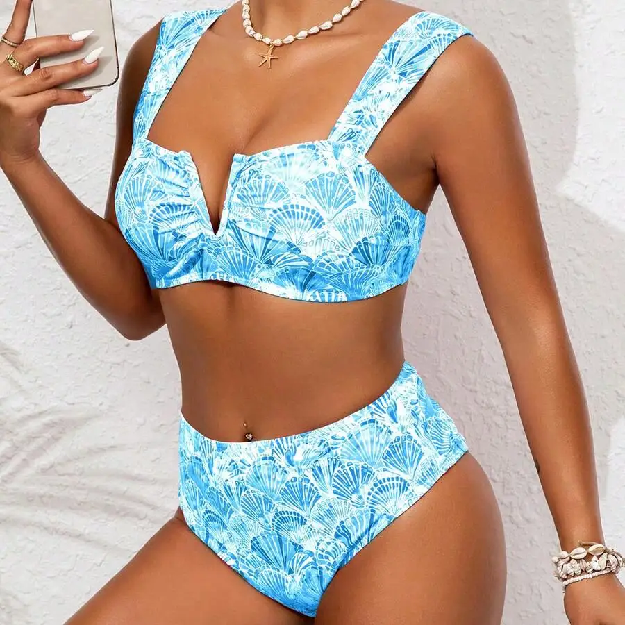 Womens Deep V-Neck Seashell Print Bikini Set High Waist Triangle Bottoms Beach Swimwear
Womens Deep V-Neck Seashell Print Bikini Set High Waist Triangle Bottoms Beach Swimwear