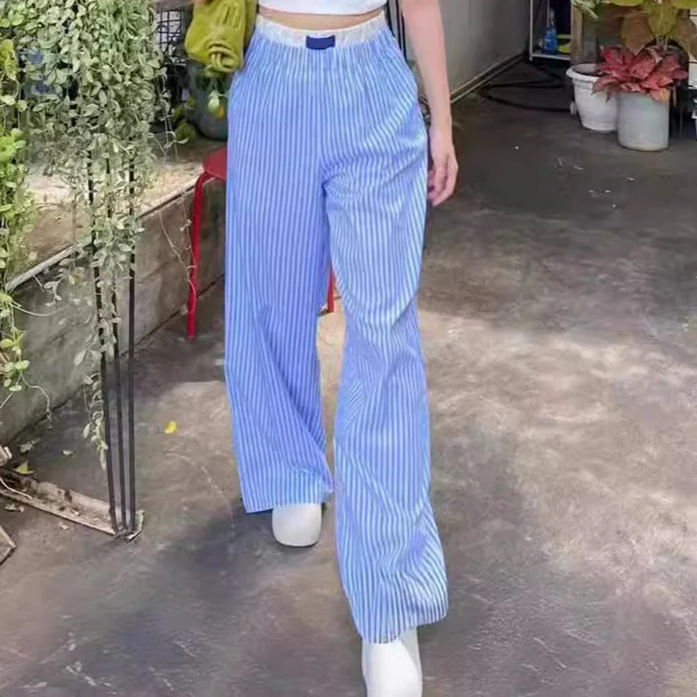 Elastic High Waist Casual Striped Pants Blue Comfortable Loose Fit Trousers Casual Wear Slightly Elastic Waist Vacation Clothing
Elastic High Waist Casual Striped Pants Blue Comfortable Loose Fit Trousers Casual Wear Slightly Elastic Waist Vacation Clothing