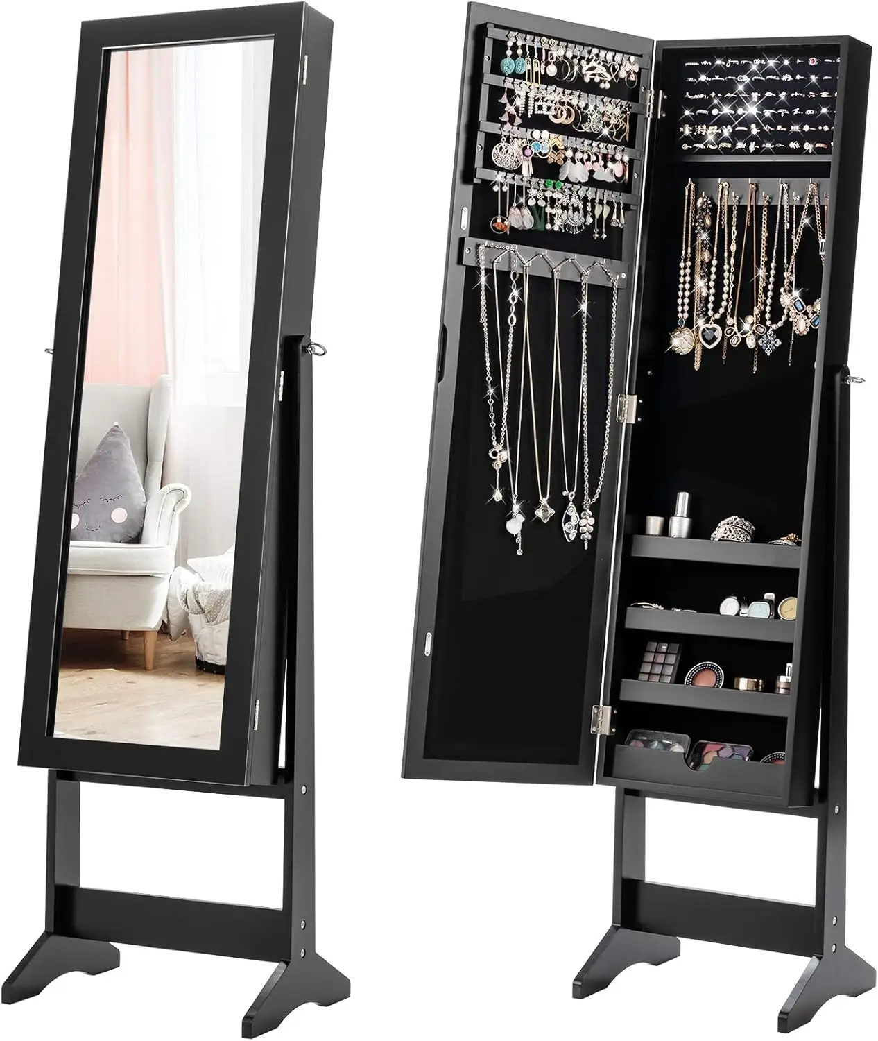 Jewelry Cabinet with Full-Length Mirror, Standing Jewelry Armoire Organizer with 64 Earring Slots, 72
Jewelry Cabinet with Full-Length Mirror, Standing Jewelry Armoire Organizer with 64 Earring Slots, 72