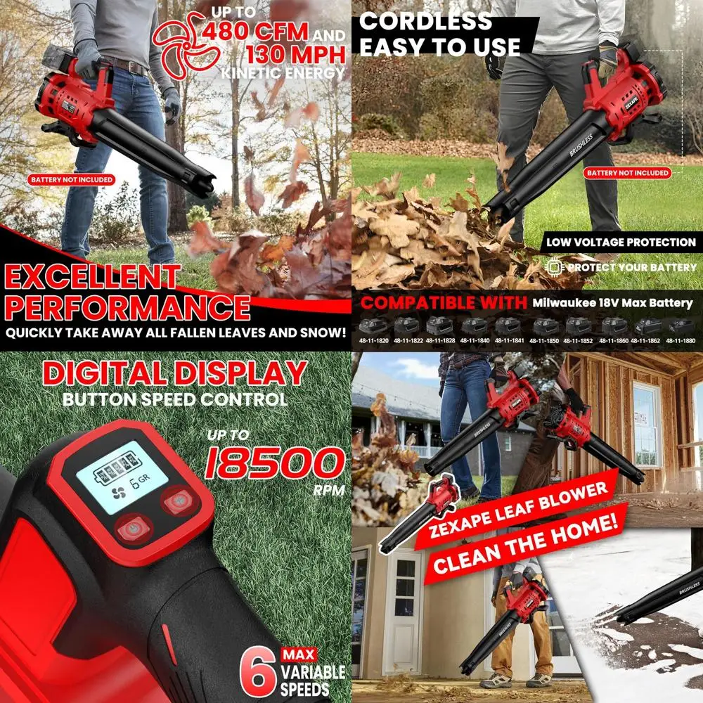 Аккумуляторная воздуходувка для листьев 18 В, 480 куб. футов в минуту с бесщеточным двигателем, 6 скоростей, до 130 миль в час, цифровой дисплей для ухода за газоном и двором (аккумулятор N)
Аккумуляторная воздуходувка для листьев 18 В, 480 куб. футов в минуту с бесщеточным двигателем, 6 скоростей, до 130 миль в час, цифровой дисплей для ухода за газоном и двором (аккумулятор N)