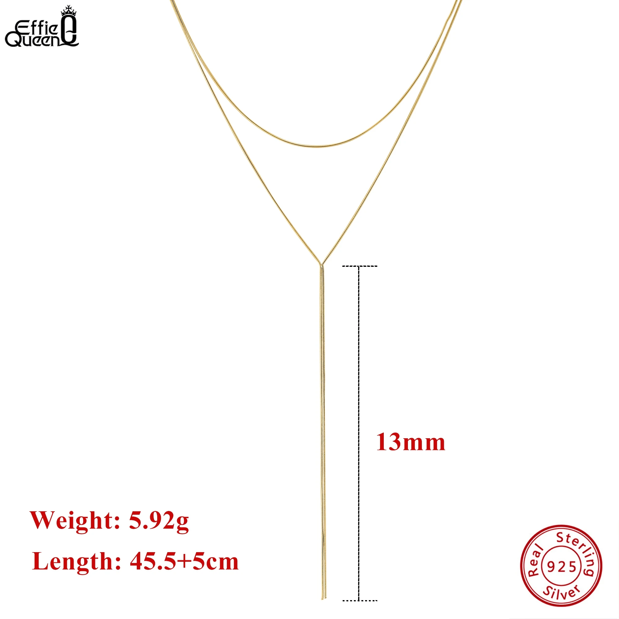 EFFIE QUEEN Simple 925 Sterling Silver Two Layered Y-Shape Chain Necklace Minimalist Style Tassel Design for Casual Wear BQN15
EFFIE QUEEN Simple 925 Sterling Silver Two Layered Y-Shape Chain Necklace Minimalist Style Tassel Design for Casual Wear BQN15