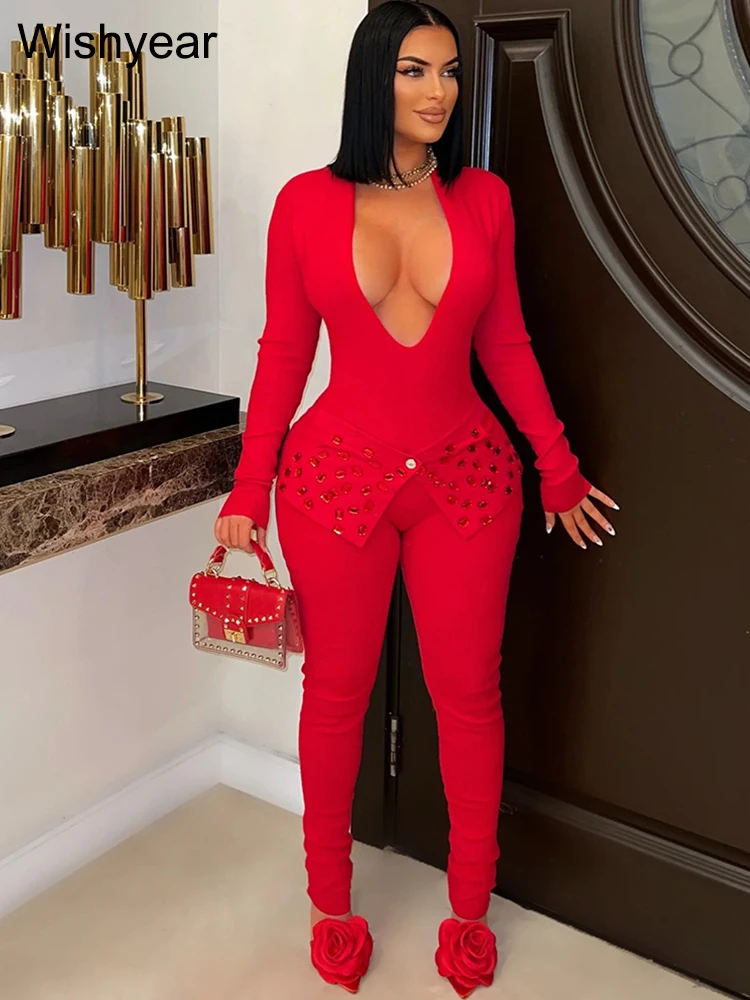 New Full Sleeve V-neck Skinny Pencil Pants Women Jumpsuits Rhinestone Birthday Rompers One Piece Night Club Evening Outfits 2025
New Full Sleeve V-neck Skinny Pencil Pants Women Jumpsuits Rhinestone Birthday Rompers One Piece Night Club Evening Outfits 2025