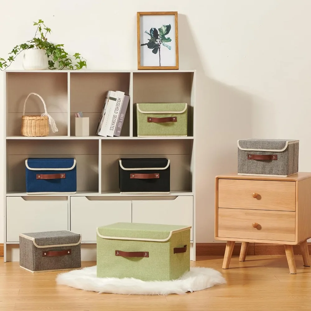 Storage Boxes, with Lid Cotton, Linen Fabric, Container Decorative Collapsible Washable, Faux Leather Handles, Storage Bins
Storage Boxes, with Lid Cotton, Linen Fabric, Container Decorative Collapsible Washable, Faux Leather Handles, Storage Bins