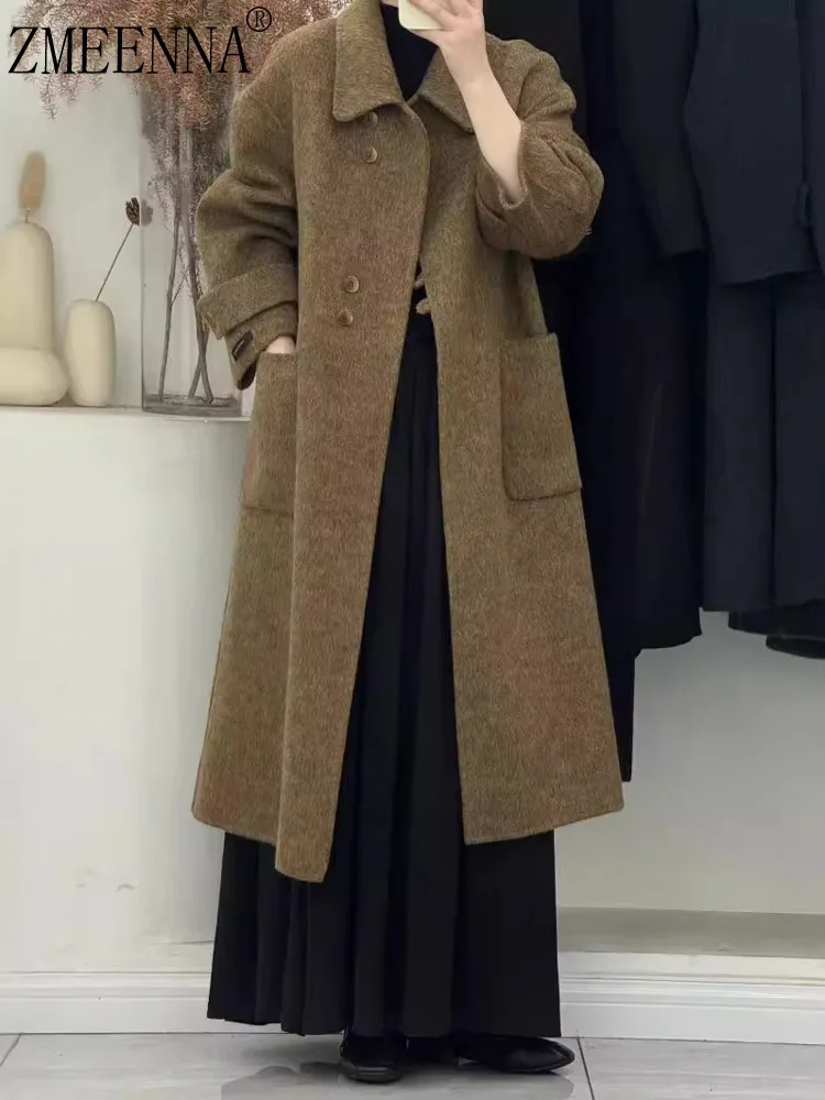 ZMEENNA Womens Vintage Style Brown Boucle Wool Blend Coat Oversized Lapel Collar Long Winter Outerwear With Pockets ZM3450
ZMEENNA Womens Vintage Style Brown Boucle Wool Blend Coat Oversized Lapel Collar Long Winter Outerwear With Pockets ZM3450