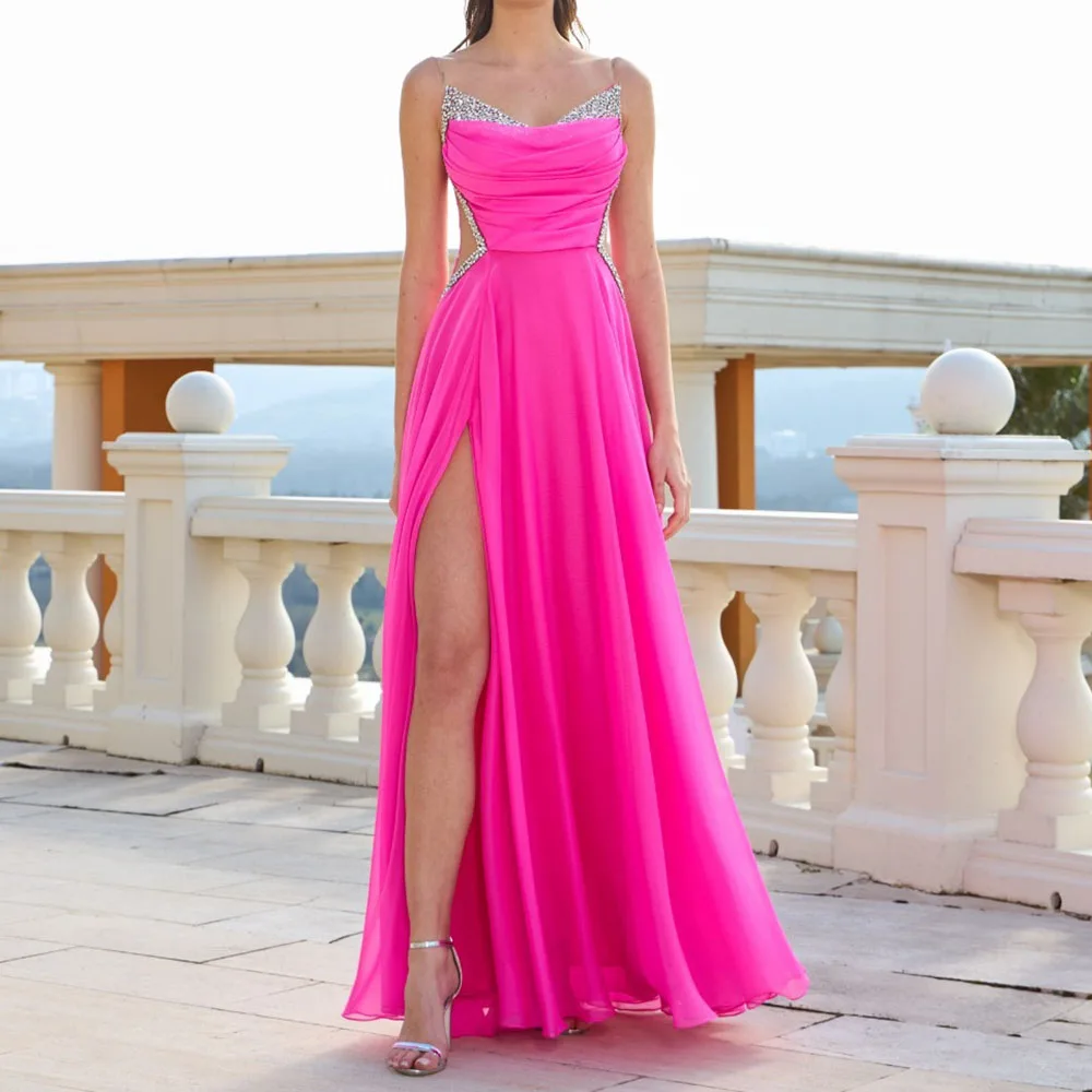 Customized A-line Evening Dresses Floor-length Spaghetti Strap Sleeveless Prom Gown Fashion Crystal Side-split Draped Party Gown
Customized A-line Evening Dresses Floor-length Spaghetti Strap Sleeveless Prom Gown Fashion Crystal Side-split Draped Party Gown