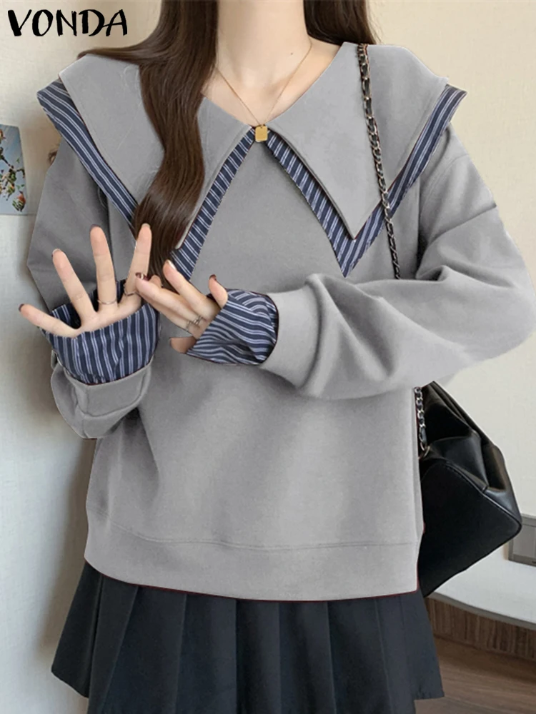 VONDA Casual Hoodies Striped Patchwork Sweatshirts 2024 Spring Female Turn-down Collar Long Sleeve Loose Pullovers Oversized
VONDA Casual Hoodies Striped Patchwork Sweatshirts 2024 Spring Female Turn-down Collar Long Sleeve Loose Pullovers Oversized