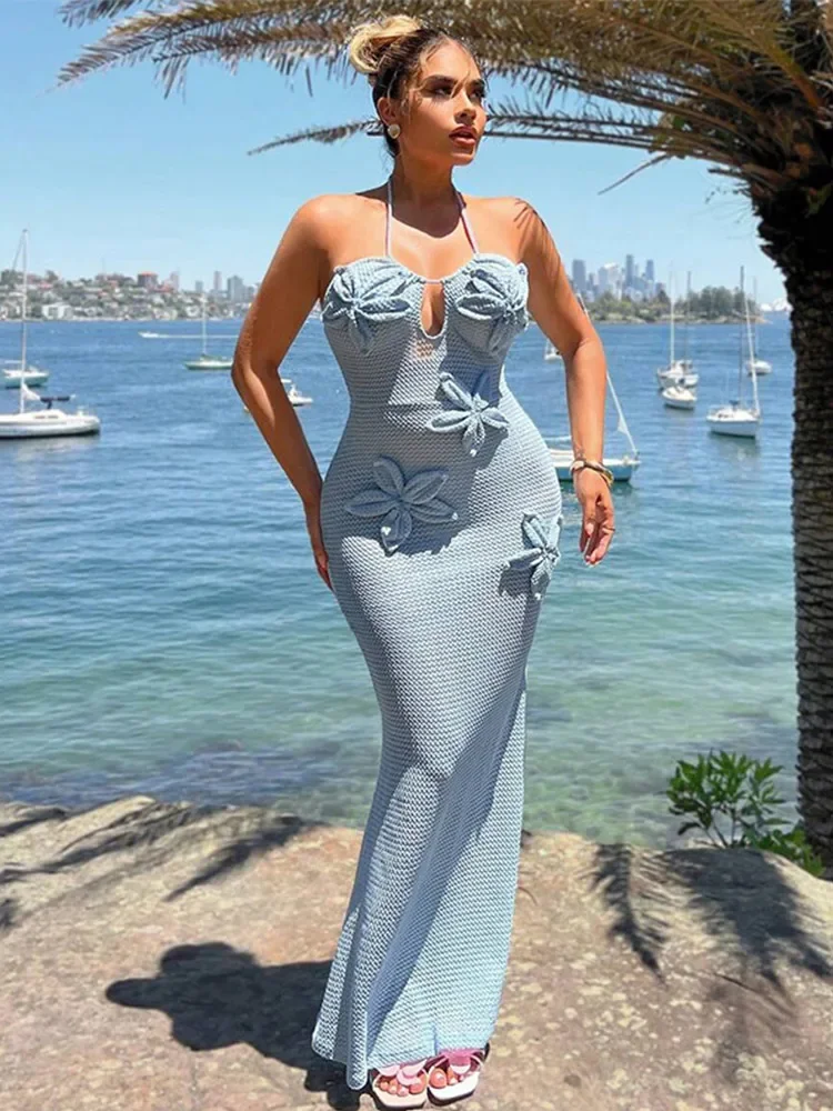 3D Flower Knitted Halter Dress Blue Crochet Slim Fit Hollow Out Suspender Slimming Hanging Neck Holiday Beach Long Slip Dresses
3D Flower Knitted Halter Dress Blue Crochet Slim Fit Hollow Out Suspender Slimming Hanging Neck Holiday Beach Long Slip Dresses