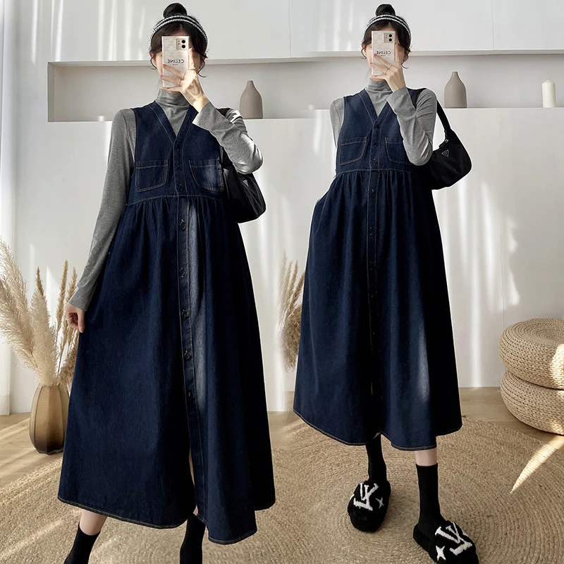 Denim Strap Maternity Dresses Fashion Autumn Two Piece Top+Dress Loose Multi Pocket Skin Friendly Soft Comfortable Pregnant Wear
Denim Strap Maternity Dresses Fashion Autumn Two Piece Top+Dress Loose Multi Pocket Skin Friendly Soft Comfortable Pregnant Wear