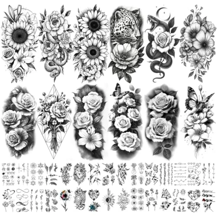 92 Sheets Flower Temporary Tattoos For Women Arm Neck Sunflower Serpent Peony Floral Rose Long Lasting Fake Tattoos For Adults
92 Sheets Flower Temporary Tattoos For Women Arm Neck Sunflower Serpent Peony Floral Rose Long Lasting Fake Tattoos For Adults