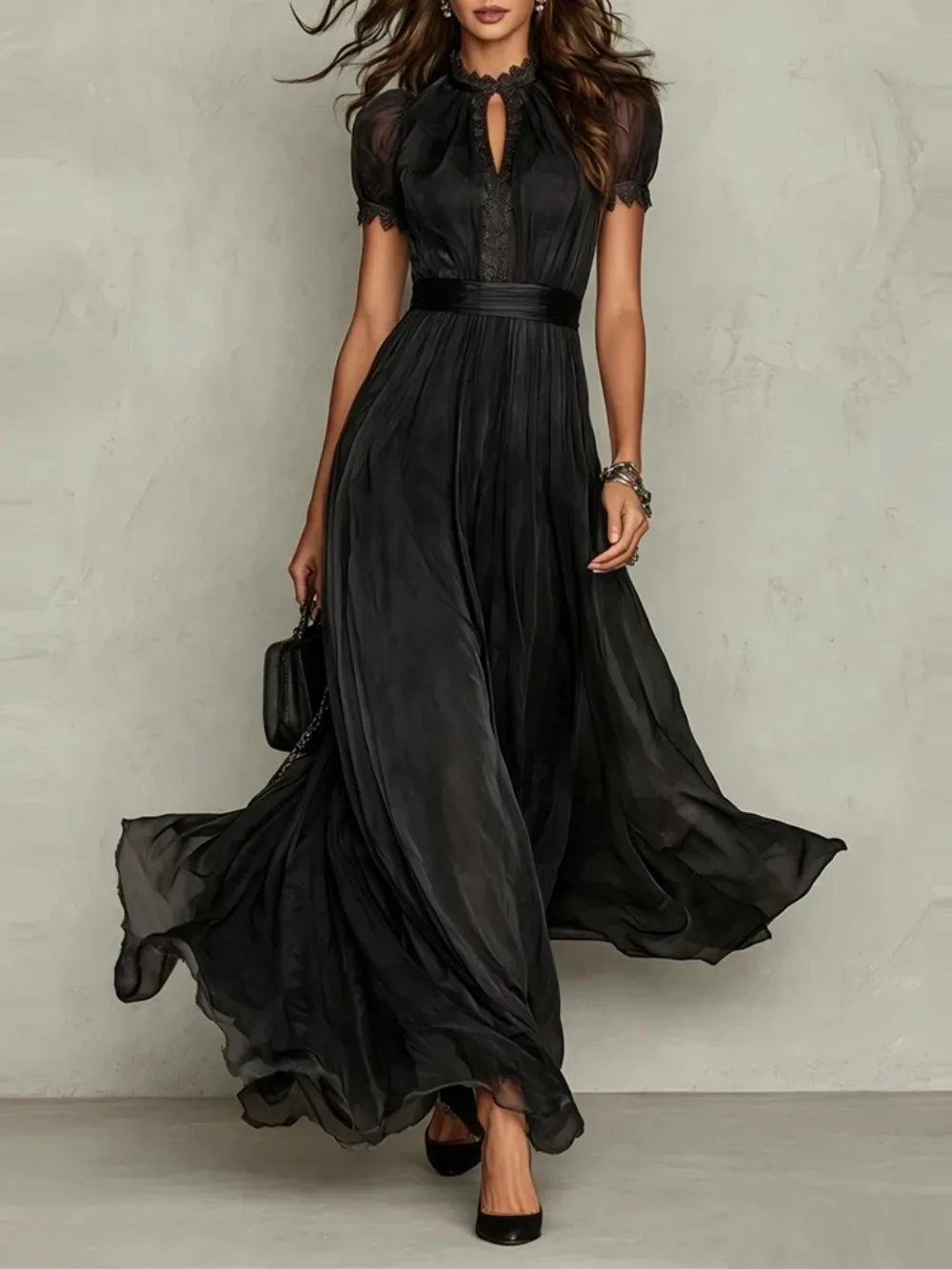 Women's Vintage Maxi Dress Lace Trim Keyhole High Neck Short Sleeve High Waist Pleated Flowy A Line Summer Party Dresses
Women's Vintage Maxi Dress Lace Trim Keyhole High Neck Short Sleeve High Waist Pleated Flowy A Line Summer Party Dresses