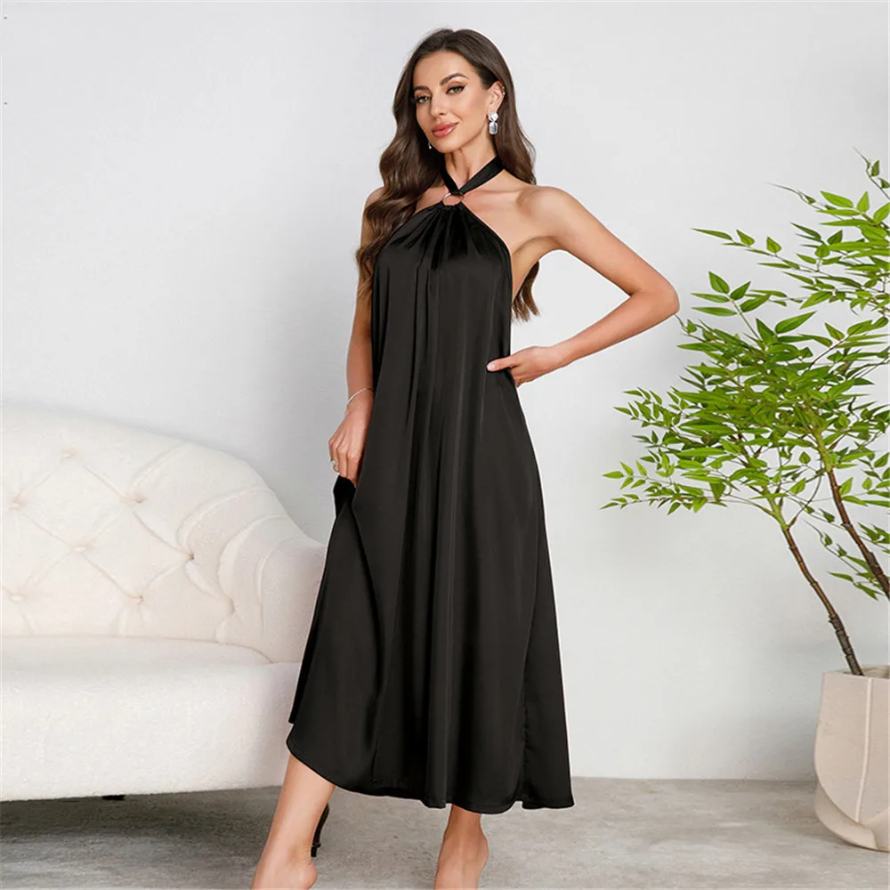 Sexy Female Halter Long Nightgown Chemise Sleepwear Silky Satin Backless Nightdress Summer Sleepwear Home Dress
Sexy Female Halter Long Nightgown Chemise Sleepwear Silky Satin Backless Nightdress Summer Sleepwear Home Dress