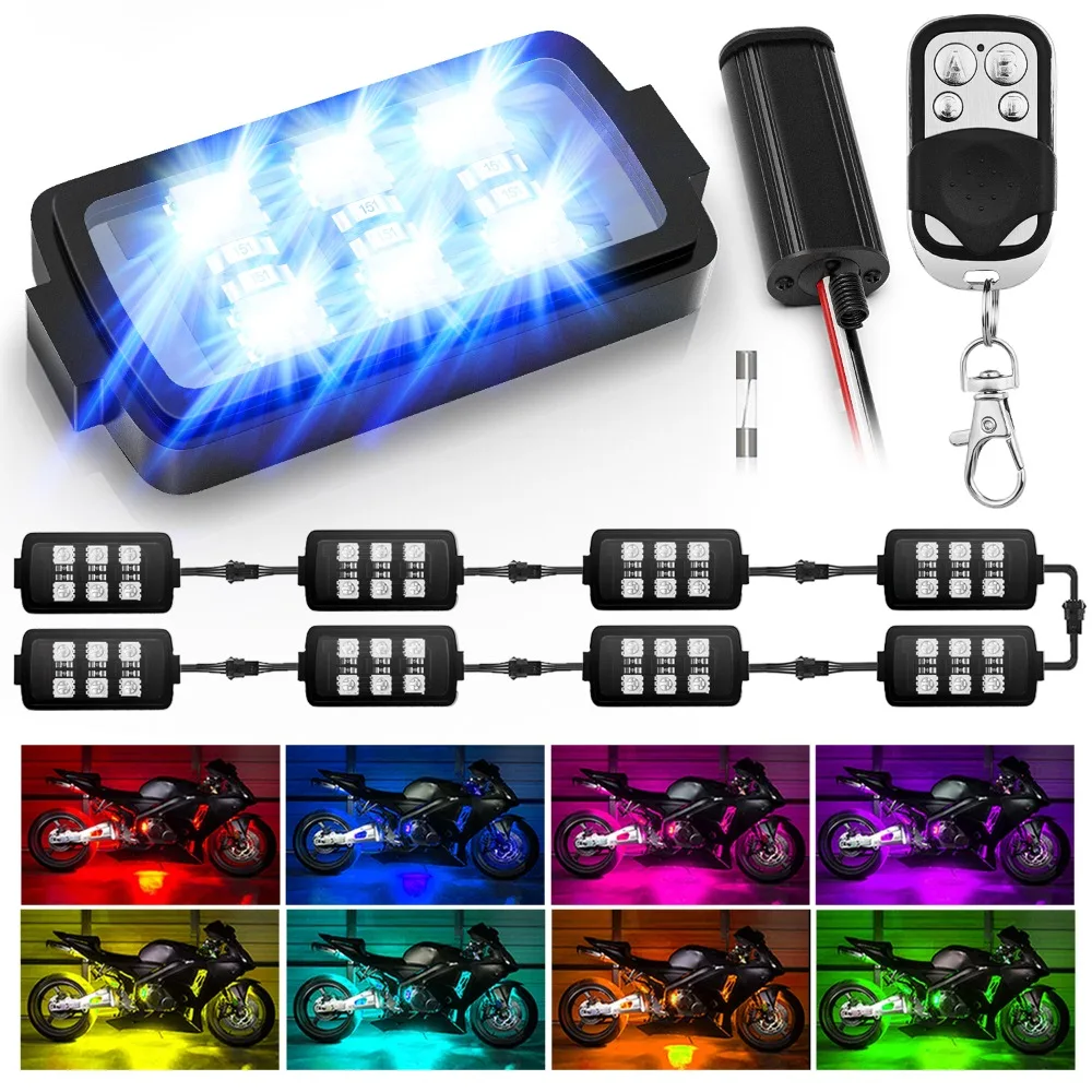 Nilight 8pcs Motorcycle RGB LED Strip Lights Kit Neon Atmosphere Lights with RF Wireless Smart Remote Controllers for Suzuki
Nilight 8pcs Motorcycle RGB LED Strip Lights Kit Neon Atmosphere Lights with RF Wireless Smart Remote Controllers for Suzuki