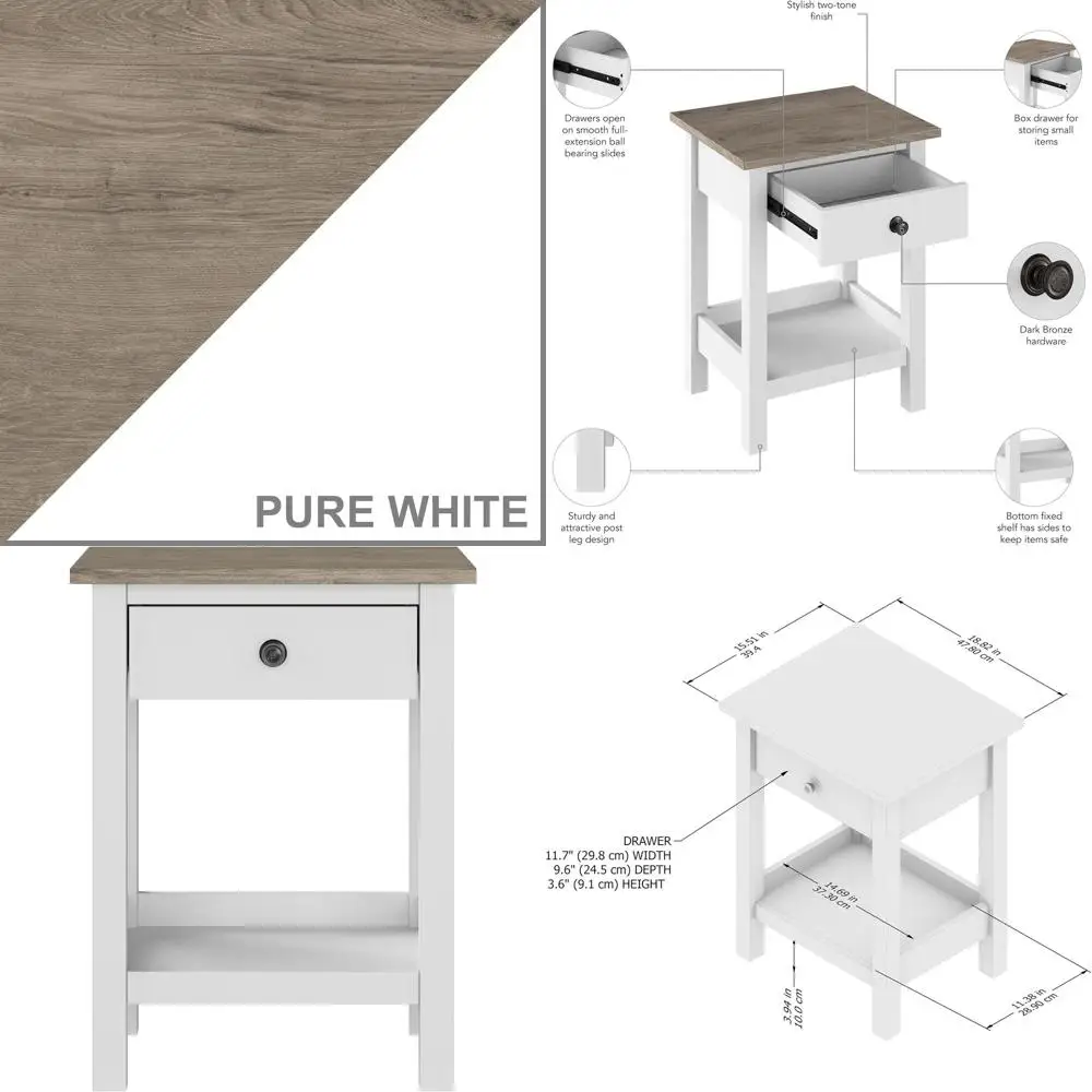 Pure White and Shiplap Gray Mayfield Nightstand with Drawer for Living Room, Bedroom, or Home Office Storage
Pure White and Shiplap Gray Mayfield Nightstand with Drawer for Living Room, Bedroom, or Home Office Storage
