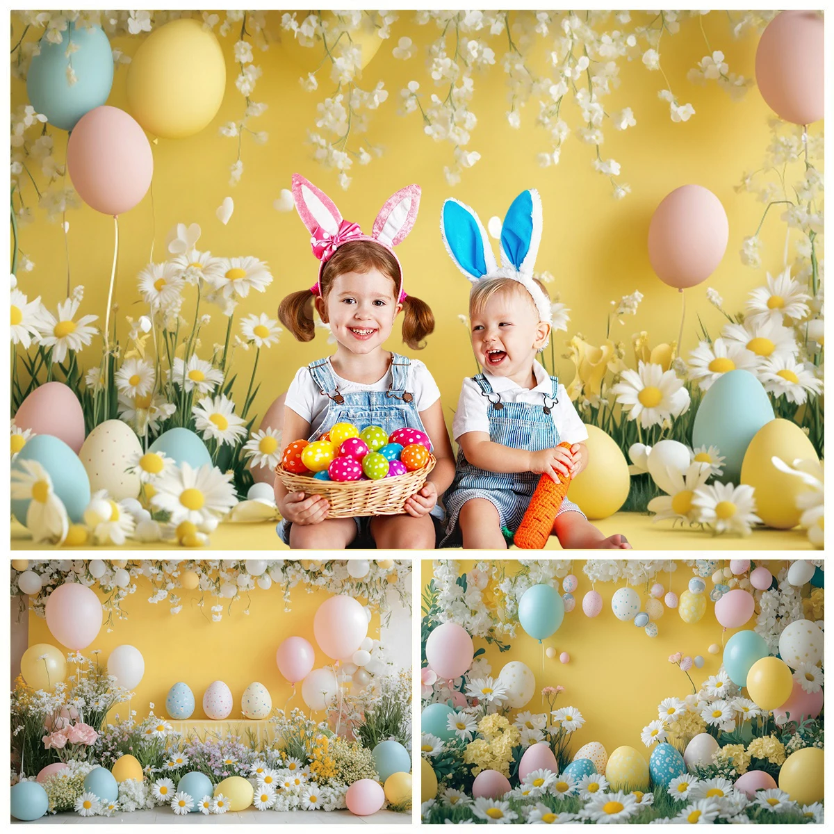 Happy Easter Backdrop Spring Flower Yellow Wall Easter Eggs Balloon Baby Birthday Kids Portrait Photography Background Decor
Happy Easter Backdrop Spring Flower Yellow Wall Easter Eggs Balloon Baby Birthday Kids Portrait Photography Background Decor