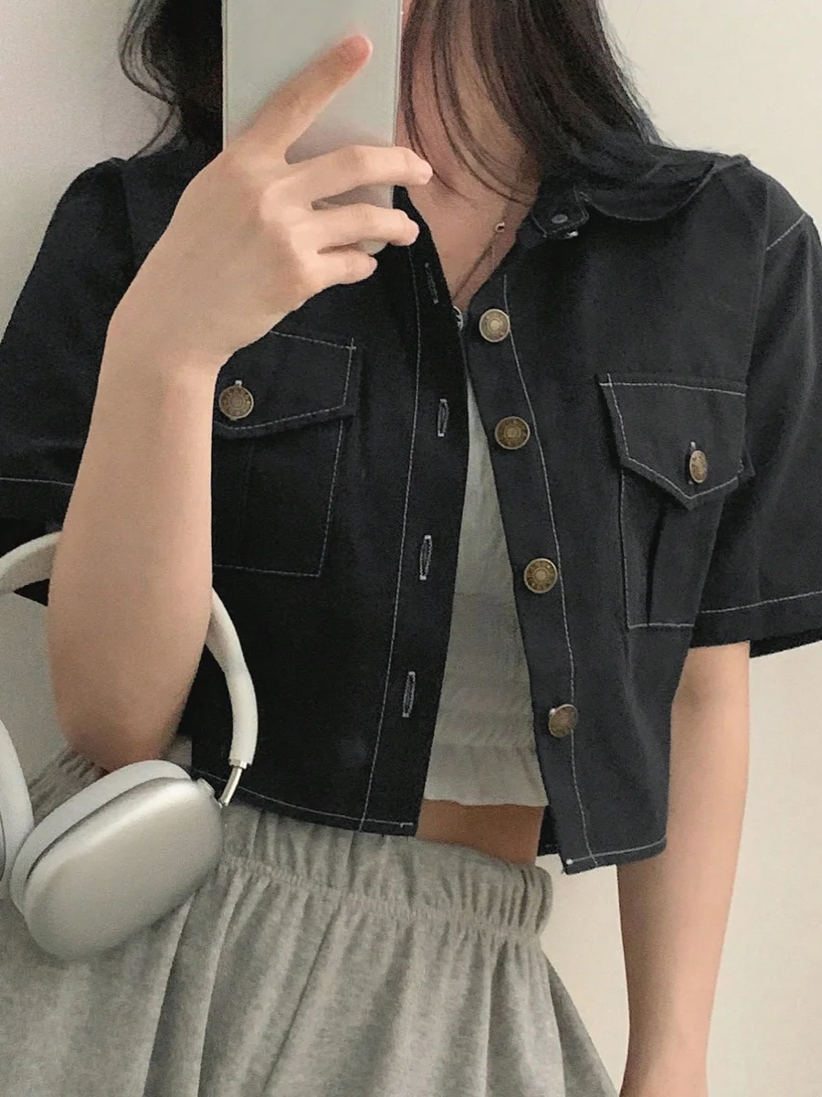 Chic American Retro Turn-down Collar ort Sve Open Cardigan Top Loose ort Length Bla Outerwear for Women Summer
Chic American Retro Turn-down Collar ort Sve Open Cardigan Top Loose ort Length Bla Outerwear for Women Summer