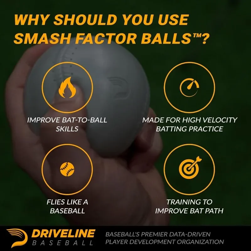 Driveline Baseball Smash Factor Balls™ (3 oz, 12 Pack) Durable Foam Hitting Practice Balls
Driveline Baseball Smash Factor Balls™ (3 oz, 12 Pack) Durable Foam Hitting Practice Balls