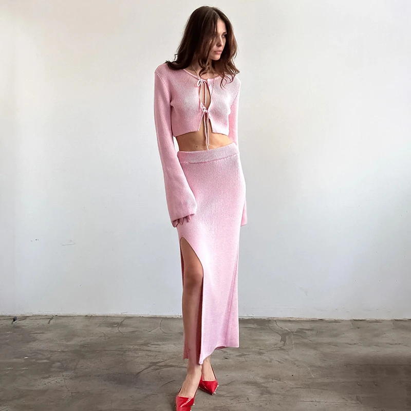 Tornova Knitted Cardigan Skirt Suit Women's Lace Up Full Sleeve Top High Slit Long Skirt Slim Female Summer Elegant Dress Sets
Tornova Knitted Cardigan Skirt Suit Women's Lace Up Full Sleeve Top High Slit Long Skirt Slim Female Summer Elegant Dress Sets