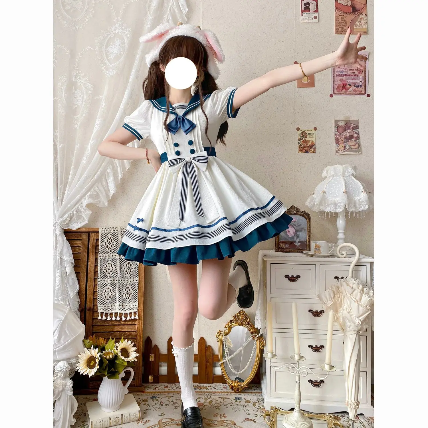 【 Little Navy 】 Japanese Cute Lolita Summer Sailor Collar Short Sleeved OP Dress Navy Style Sweet Mini Dress
【 Little Navy 】 Japanese Cute Lolita Summer Sailor Collar Short Sleeved OP Dress Navy Style Sweet Mini Dress