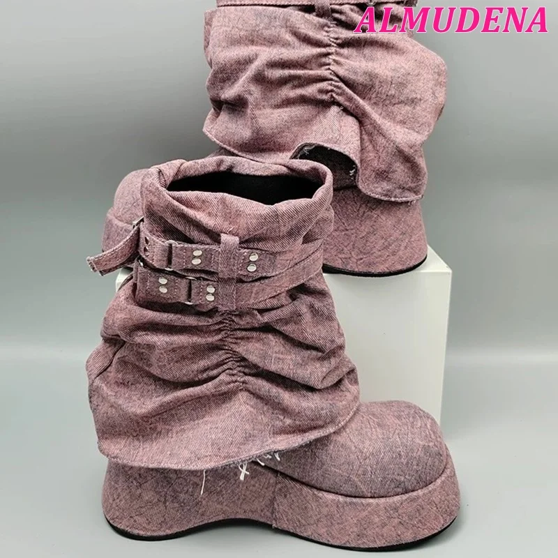 Pink/Green Denim Flat Platform Boots Y2K Lady's Punk Round Toe Highten Shoes Women's Pull on Luxury Designer Cheap Short Boot
Pink/Green Denim Flat Platform Boots Y2K Lady's Punk Round Toe Highten Shoes Women's Pull on Luxury Designer Cheap Short Boot