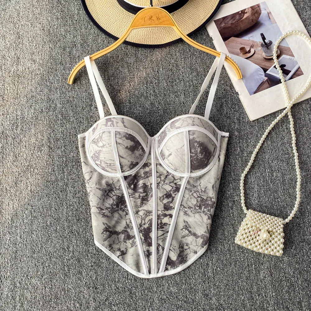 Chic asymmetrical tie dye Slim Vintage Tank Top Korean Fashion Corset Bustier Summer Hotsweet Women Y2k Sling Crop Top
Chic asymmetrical tie dye Slim Vintage Tank Top Korean Fashion Corset Bustier Summer Hotsweet Women Y2k Sling Crop Top
