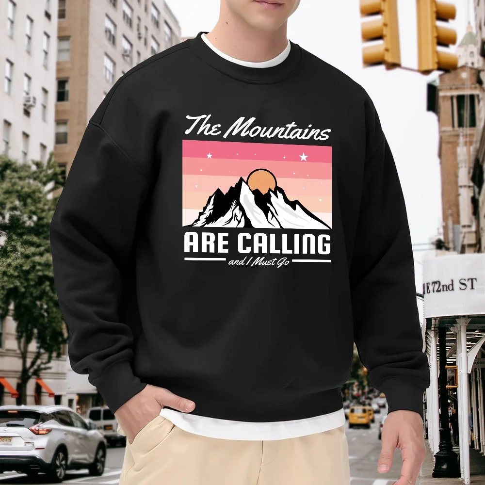Men's Black Crew Neck Loose Sweatshirt, Vintage Mountain Sunset Print Top, Casual Street Style Versatile Piece, Comfortable and Breathable for Everyday Wear
Men's Black Crew Neck Loose Sweatshirt, Vintage Mountain Sunset Print Top, Casual Street Style Versatile Piece, Comfortable and Breathable for Everyday Wear
