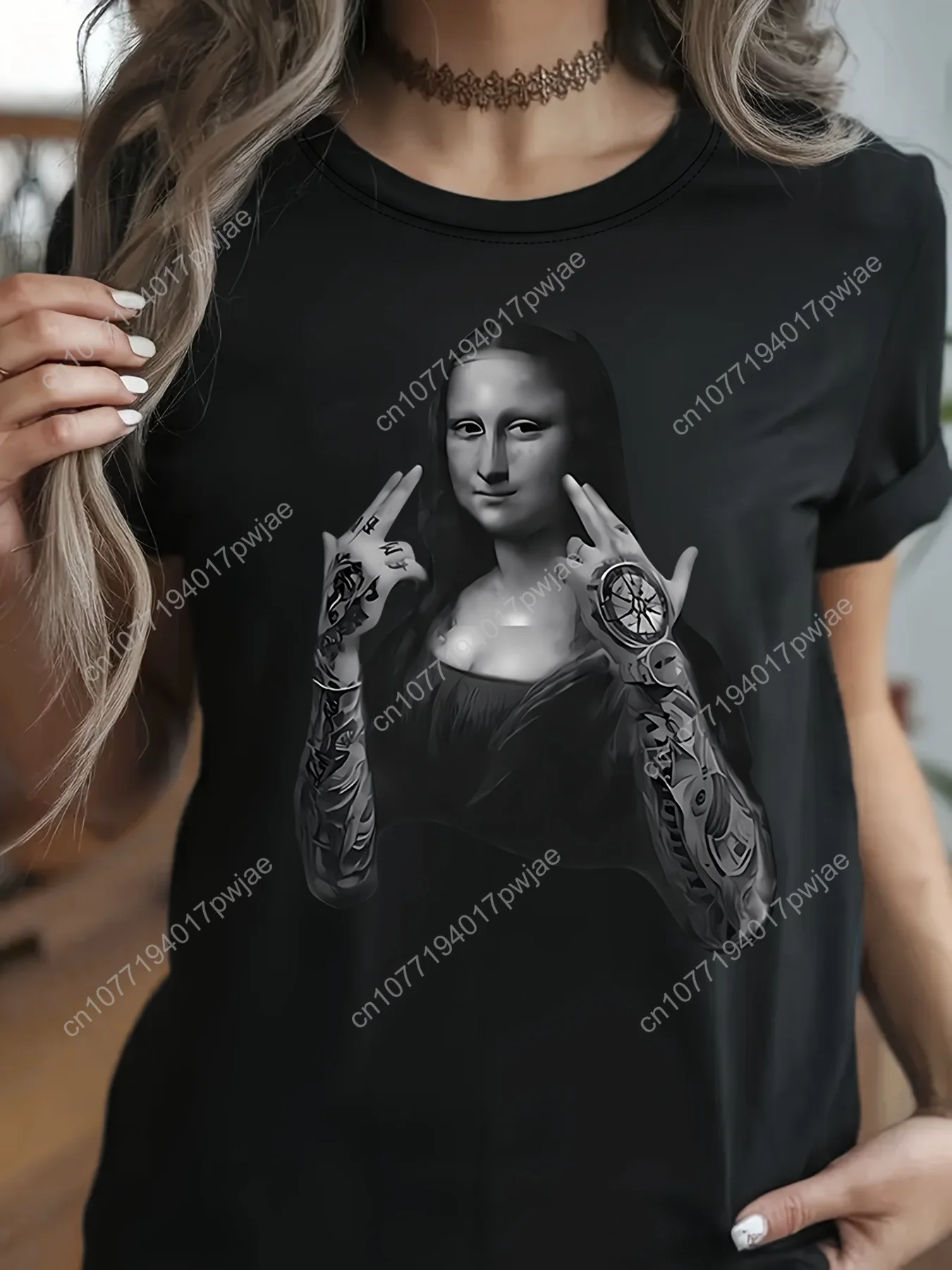 Ladies' Casual T-shirt | Mona Lisa Pattern Printed - Classic Art, Breathable, Light and Comfortable, Crew Neck Top - Suitable fo
Ladies' Casual T-shirt | Mona Lisa Pattern Printed - Classic Art, Breathable, Light and Comfortable, Crew Neck Top - Suitable fo
