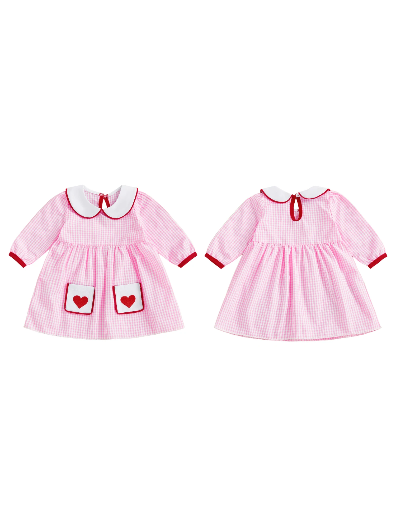 Sweetheart Valentine s Day Dress with Long Sleeves and Doll Collar featuring a Plaid A-line Design and 2 Heart-Shaped Pockets
Sweetheart Valentine s Day Dress with Long Sleeves and Doll Collar featuring a Plaid A-line Design and 2 Heart-Shaped Pockets
