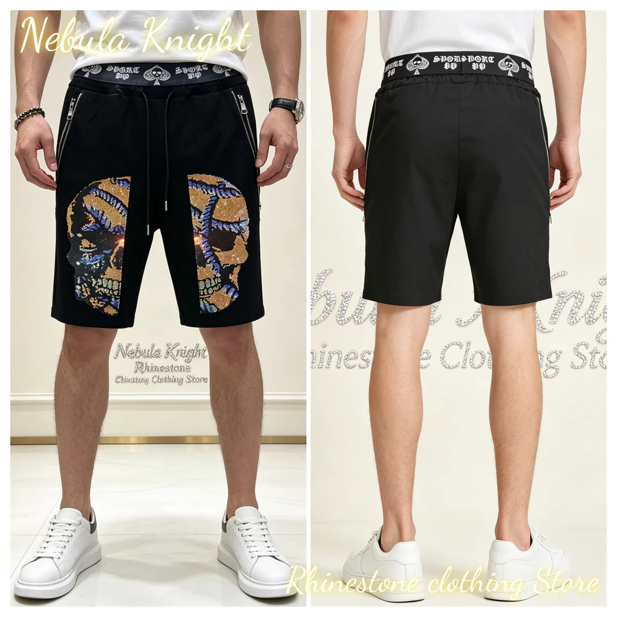Summer Hip Hop Men Rhinestone Sports Shorts Drawstring Waist Zipper Pocket Streetwear Casual Running Beach Shorts
Summer Hip Hop Men Rhinestone Sports Shorts Drawstring Waist Zipper Pocket Streetwear Casual Running Beach Shorts