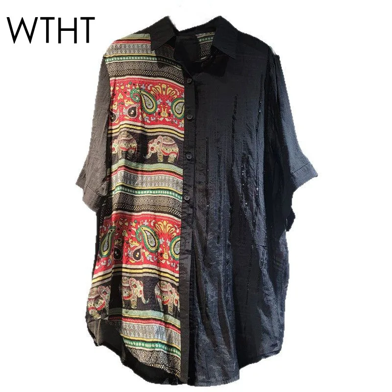 WTHT Fashion Women's Print Spliced Diamonds Design Shirts Vintage Single-breasted Short Sleeve Blouse Female 2025 Summer 1LS1636
WTHT Fashion Women's Print Spliced Diamonds Design Shirts Vintage Single-breasted Short Sleeve Blouse Female 2025 Summer 1LS1636