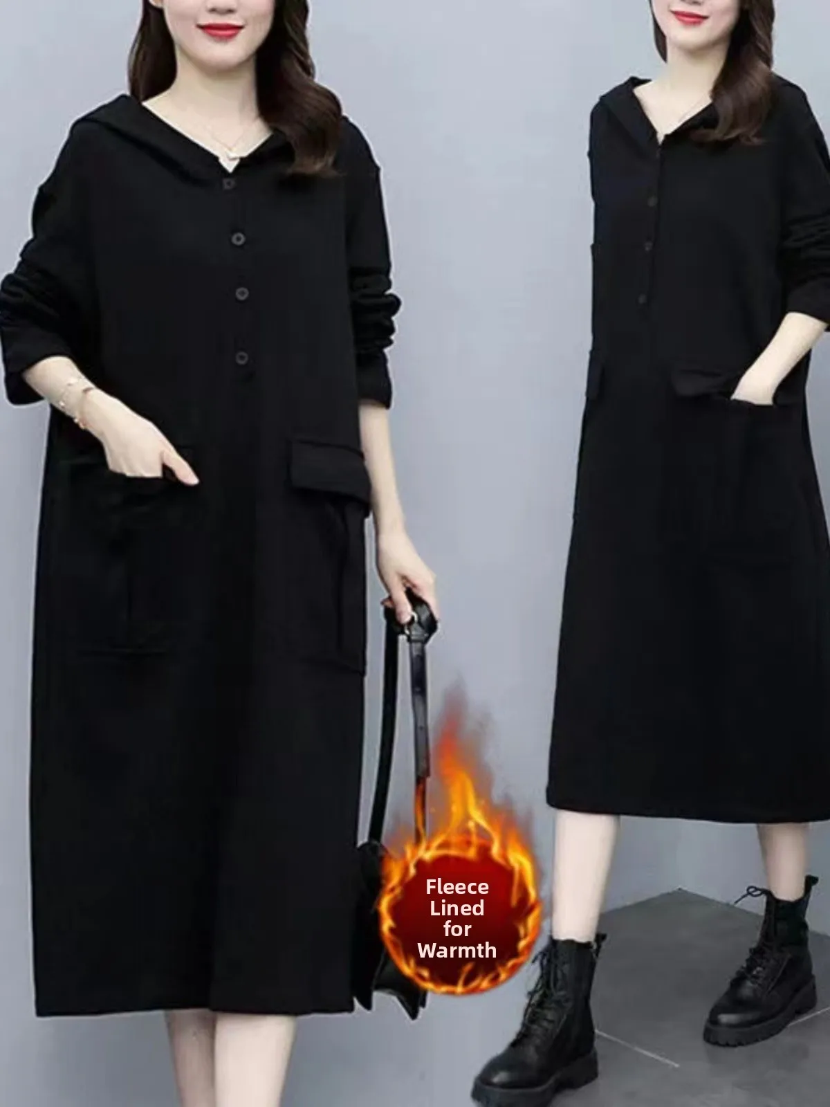 plus Size Fleece Lined Thickened Hoodie Dress Slimming Belly Covering Stylish Autumn Winter New Arrival Women's Dress
plus Size Fleece Lined Thickened Hoodie Dress Slimming Belly Covering Stylish Autumn Winter New Arrival Women's Dress
