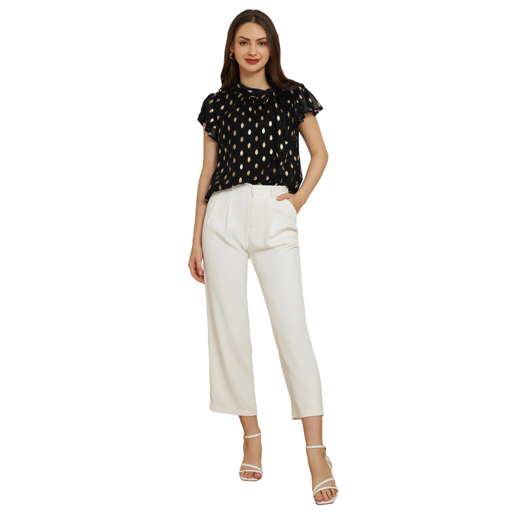 Elegant Women's Hot Stamping Blouse Short Sleeve Stand Collar Tops with Flounce Sleeves and Lightweight Fabric
Elegant Women's Hot Stamping Blouse Short Sleeve Stand Collar Tops with Flounce Sleeves and Lightweight Fabric