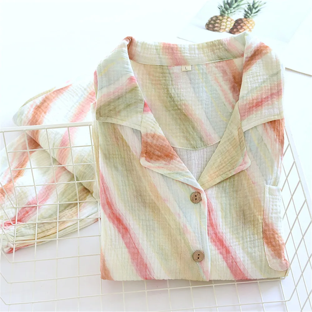 Autumn Striped Print Cotton Crepe Women's Pajamas Casual Soft Loose Sleepwear Long Sleeve Pants Pajama Sets 2-piece Set
Autumn Striped Print Cotton Crepe Women's Pajamas Casual Soft Loose Sleepwear Long Sleeve Pants Pajama Sets 2-piece Set