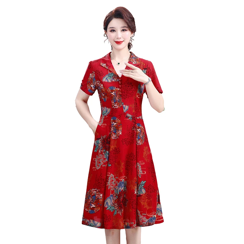 New Summer Vintage buckle Women Dress Printed Short Sleeve Lapel neck Mother Ice silk daily Beach Dresses
New Summer Vintage buckle Women Dress Printed Short Sleeve Lapel neck Mother Ice silk daily Beach Dresses