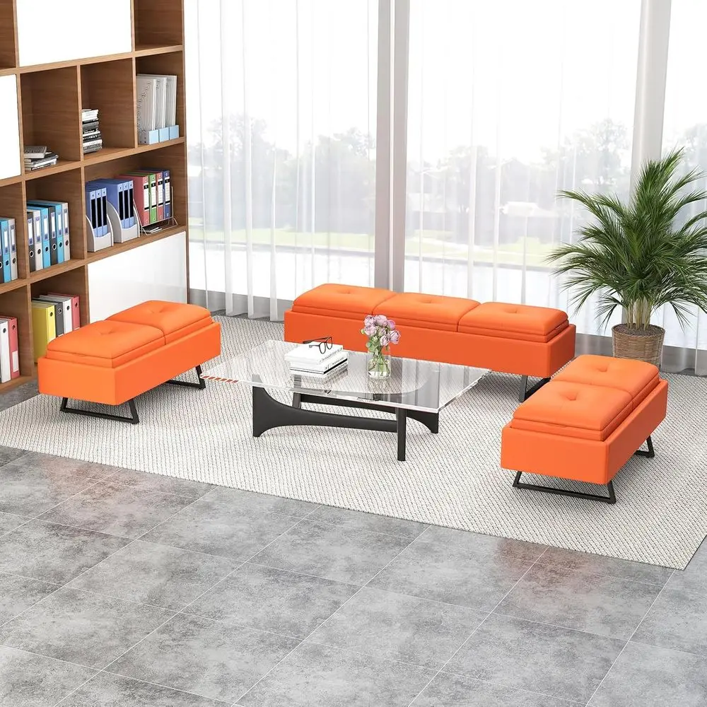 Orange Leather Waiting Room Chairs - Bench Set for Office Reception Area
Orange Leather Waiting Room Chairs - Bench Set for Office Reception Area