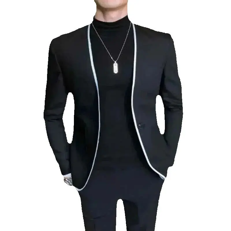 New Casual Black Men Suits Round Collar 2 Piece Blazer with Pants Set Slim Fit Wedding Tuxedo for Groomsmen Male Fashion Clothes
New Casual Black Men Suits Round Collar 2 Piece Blazer with Pants Set Slim Fit Wedding Tuxedo for Groomsmen Male Fashion Clothes