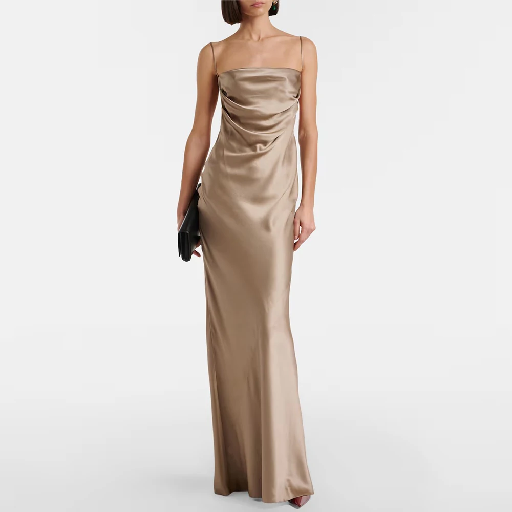 Vanessa Champagne Satin Formal Evening Dress with Open Back Customized Classic Pleats Spaghetti Straps Straight Celebrity Gowns
Vanessa Champagne Satin Formal Evening Dress with Open Back Customized Classic Pleats Spaghetti Straps Straight Celebrity Gowns