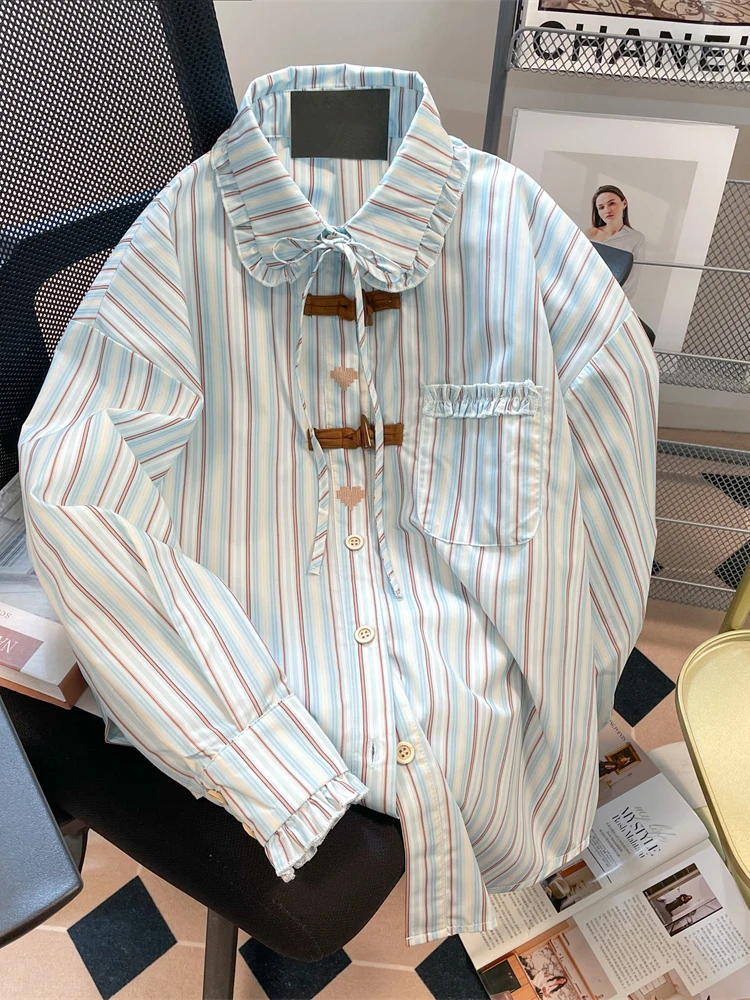 Women's Blue Striped Shirts and Blouses Y2k Aesthetic Streetwear Vintage Korean 2000s Elegant Long Sleeve Shirt Cutecore Clothes
Women's Blue Striped Shirts and Blouses Y2k Aesthetic Streetwear Vintage Korean 2000s Elegant Long Sleeve Shirt Cutecore Clothes