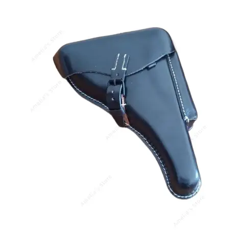 WWII WW2 German P08 Luger Pistoll Holster - Black Leather Reproduction Sidearm Carry Case for Collectors Historical Reenactment