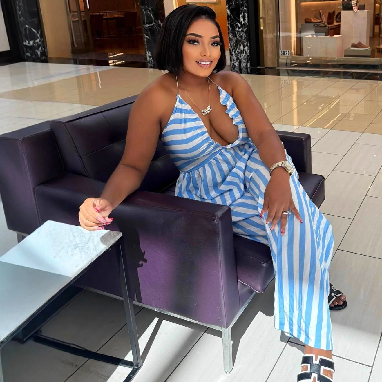 Women's Jumpsuit Sleeveless Halter Neck Jumpsuits High Waist Wide Leg Romper Blue And White Long Jumpsuit Maxi Length Elegant
Women's Jumpsuit Sleeveless Halter Neck Jumpsuits High Waist Wide Leg Romper Blue And White Long Jumpsuit Maxi Length Elegant