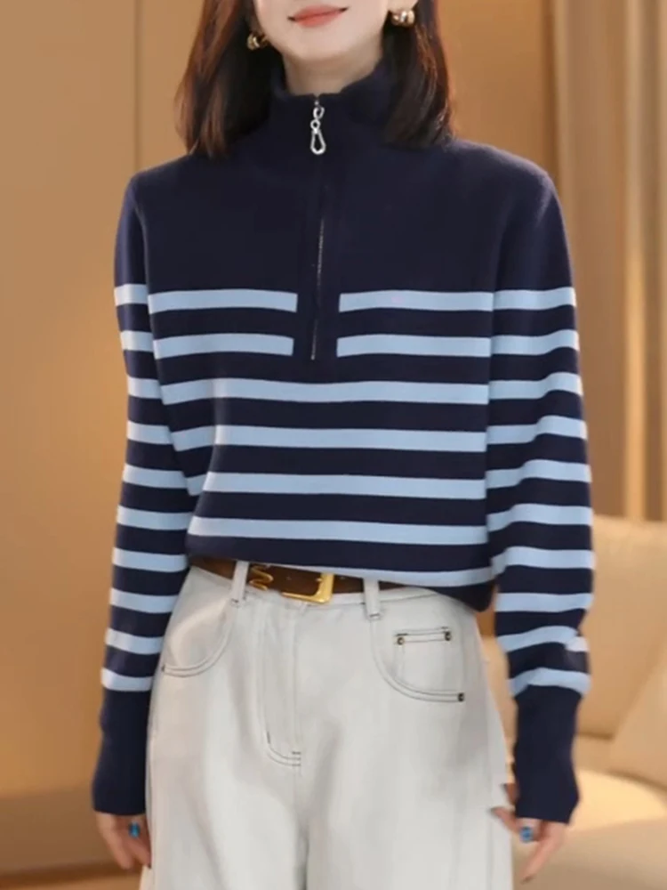 Casual Loose Fit ort Knitwear Striped Outerwear Breathable Zipper Closure Winter Casual Sle Faionable Commuting Top
Casual Loose Fit ort Knitwear Striped Outerwear Breathable Zipper Closure Winter Casual Sle Faionable Commuting Top